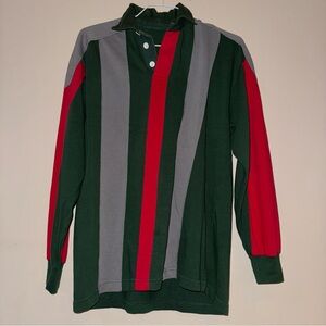 Men's Green, Gray, and Red Striped Vintage Sweater